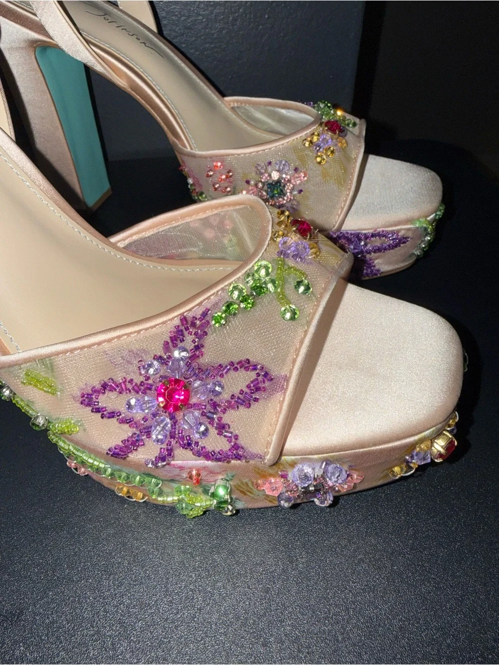NWOT Betsey Johnson Viven Jeweled Platform Heels Floral Beaded Size 9.5